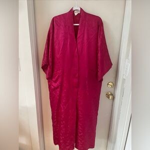 Vintage Esme 100% Silk Hot Pink Asian Snap Front Robe Caftan Size M